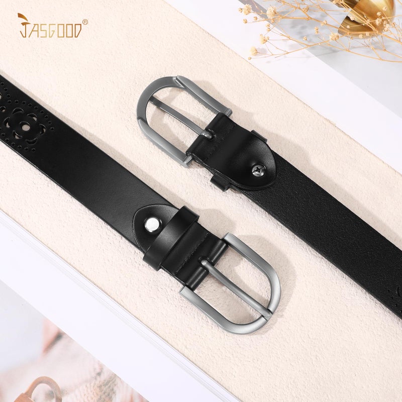 JASGOOD Hollow Genuine Leather Belt for Women Ladies Belt for Jeans Pants Casual Waist Belt - Image 4
